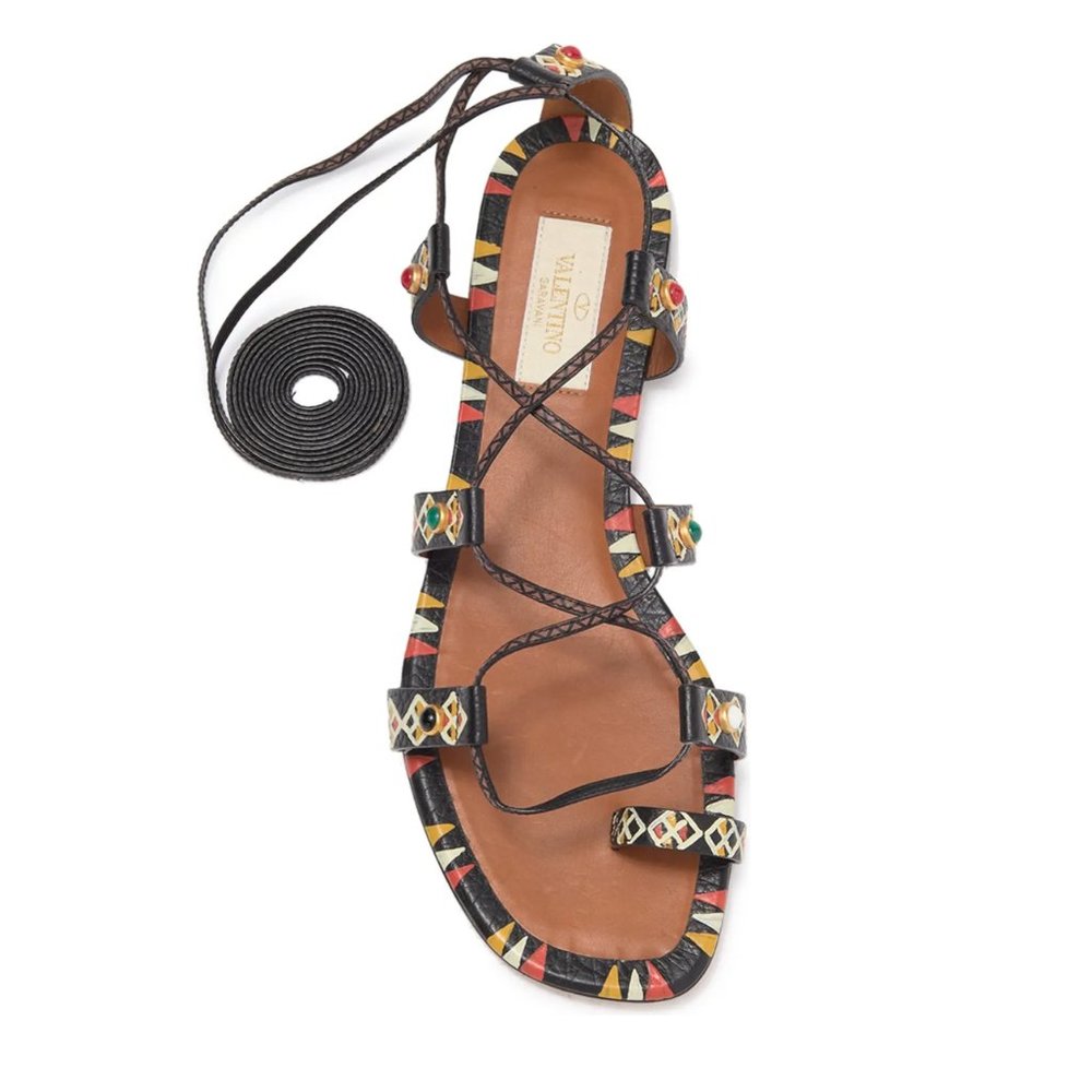 ❣️VALENTINO❣️Stone Embellished Lace Up Ankle Wrap Sandals Size 7 / Size EU 37